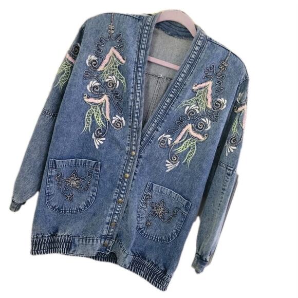 Vintage Japanese Brand‎ Embroidered Kimono Jacket Denim RARE - Picture 7 of 13